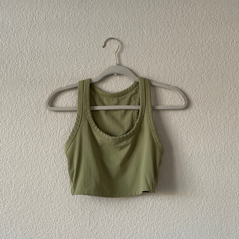 All In Motion Crop Tank Ribbed Green Scoop Top Athleisure